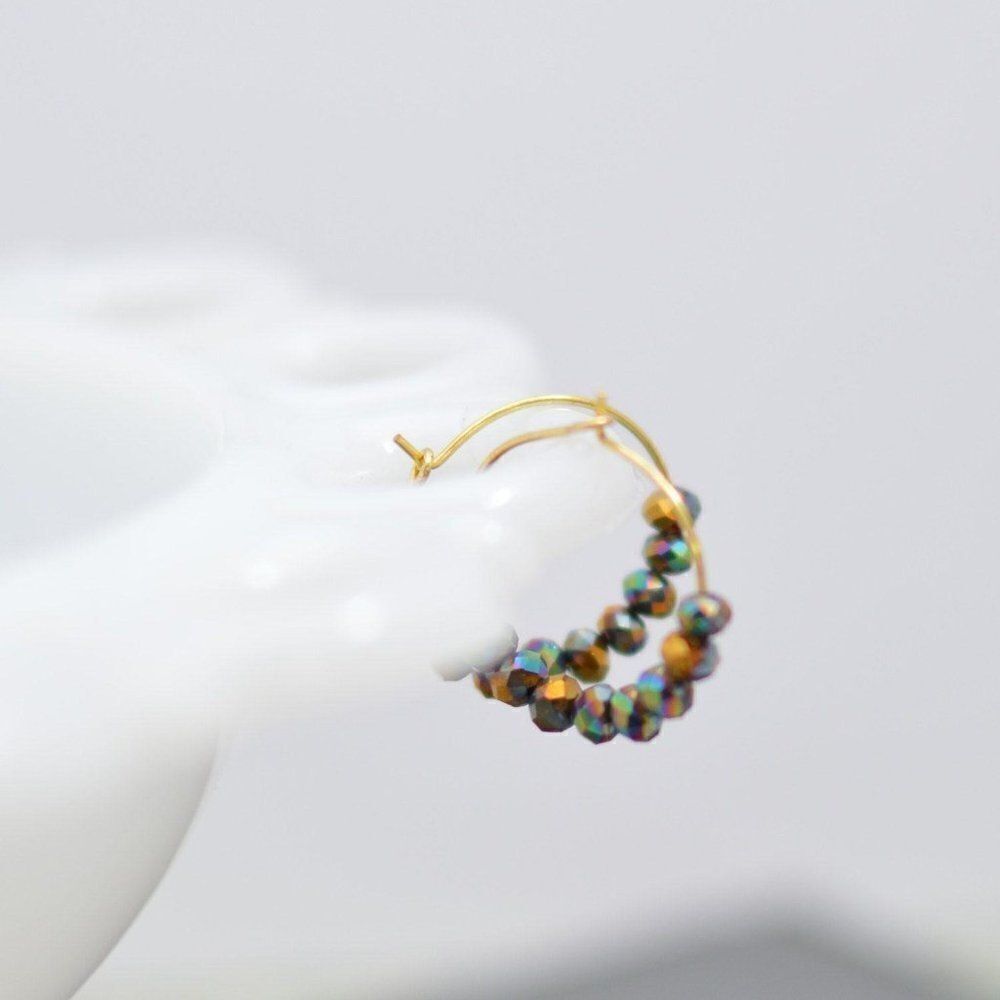 Gold Hoop Earrings with Amber Glass Luster Beads